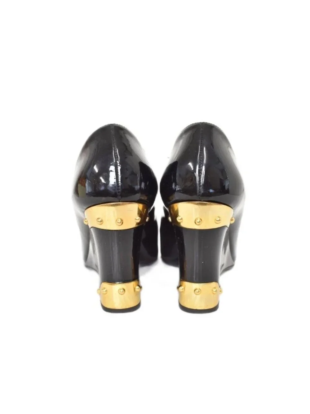 Prada Patent Wedge Sole Pumps Black Heel